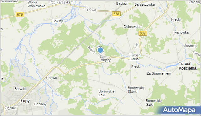 mapa Bojary, Bojary gmina Turośń Kościelna na mapie Targeo